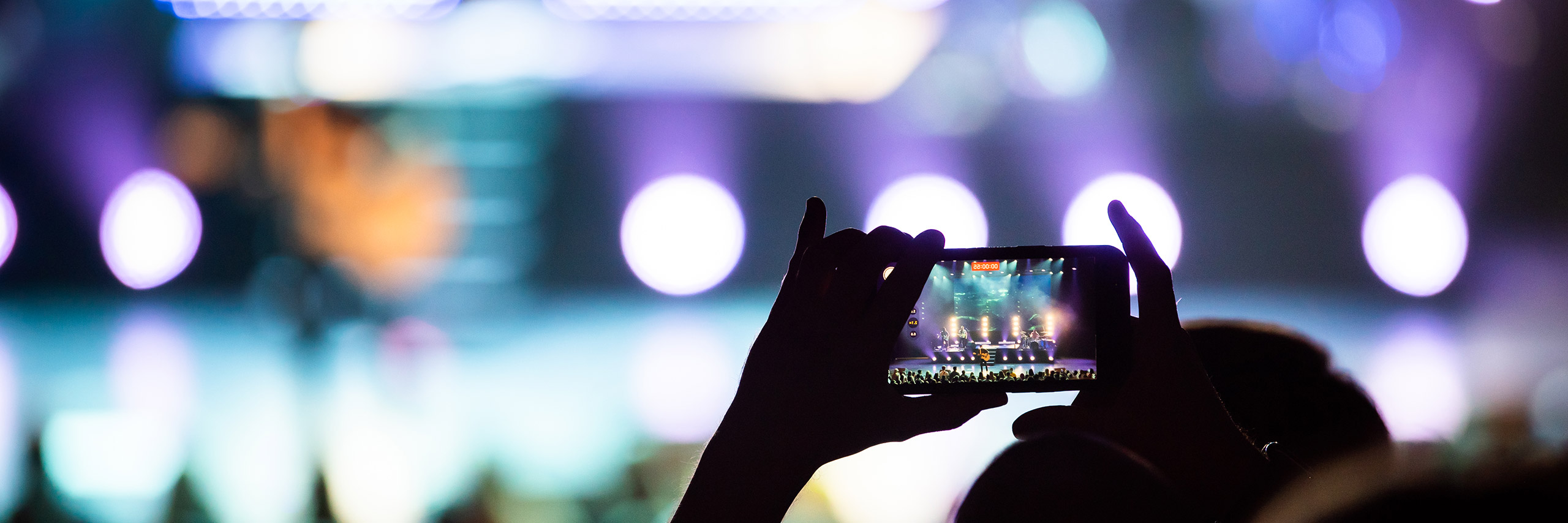 Photo of a person in a concert audience taking a picture with a cellphone